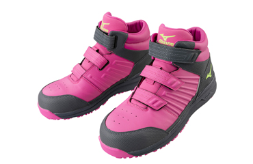 ミズノ 安全靴 F1GA220550 (ハイカット ALMIGHTY SSll 21H)(ピンク×ネオングリーン×ダークグレー)の商品写真