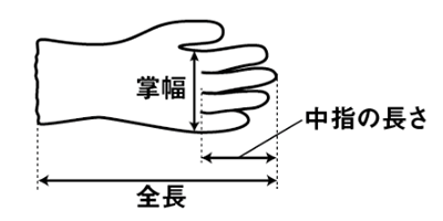 アトム ケミソフト超グリ 1650 (発泡ビニル背抜き手袋)の寸法図