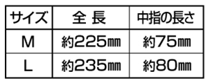 ミタニ タフグリーン 220037 (天然ゴム背抜き手袋)の寸法表