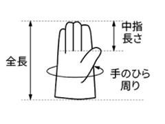 シモン 豚革手袋 豚白 PL-718 (袖口マジック止め式)(掌部/豚革当て付き)の寸法図