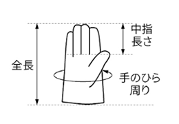 シモン 牛床革手袋 CS-717 (袖口/マジック止め式)(親指付根/床革当て付き)の寸法図