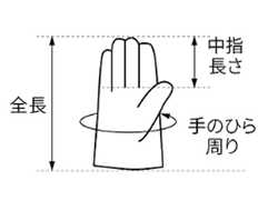 シモン 牛床革手袋 CS-126 綿トリコット (袖口/ゴムタック式)の寸法図