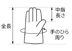 シモン 牛本革手袋 AZG-202 (掌部/本革当て付き・袖口/マジック止め式)の寸法図