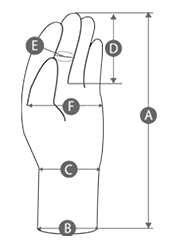 DAILOVE 有機溶剤用手袋 ダイローブ224 (粒子状滑り止め付き)の寸法図