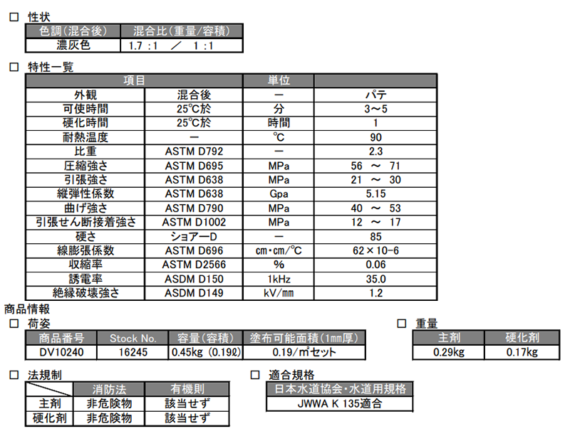 デブコンSF (鉄粉入り・パテ状・超速硬化)(濃灰色)(一般金属用補修剤)の寸法表