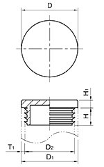 樹脂 丸パイプ用エンドキャップ (平丸中栓)(PEC-T/黒色)(イマオ品)の寸法図