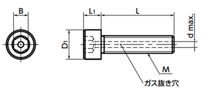 ステンレス SUSXM7 エアー抜き 六角穴付きボルト SVSS-MOS(二硫化モリブデンショット)(NBK製)の寸法図