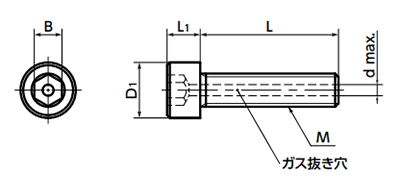 ステンレス SUS316L(A4) エアー抜き 六角穴付きボルト SVSL(NBK製)の寸法図