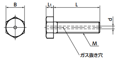 ステンレス SUSXM7 エアー抜き 六角ボルト SVHS(NBK製)の寸法図