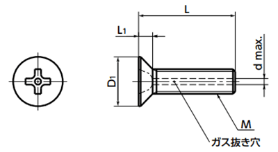 ステンレス SUSXM7 エアー抜き (+)皿頭小ねじ (真空用ボルト)(SVFS)(NBK製)の寸法図