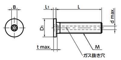 ステンレス SUSXM7 エアー抜き 六角穴付き極低頭ボルトSVSHS(NBK製)の寸法図