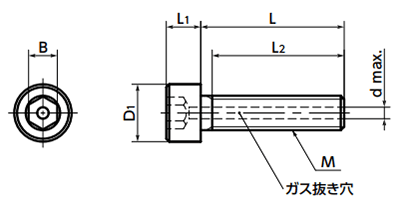ステンレス SUS316L(A4) 高強度8.8 エアー抜き 六角穴付きボルト SVSX-88(NBK製)の寸法図
