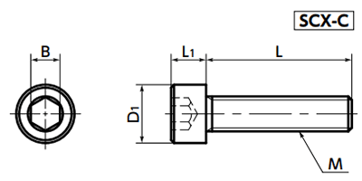 アルミナ セラミック 六角穴付きボルト(キャップスクリュー) SCX-Cの寸法図