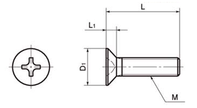 チタン (TW270 1種) 十字穴付き (+)皿小ねじ (SNFT)の寸法図