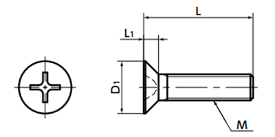 高強度チタン(βチタン) 十字穴付き (+)皿小ねじ (SNFTG)の寸法図