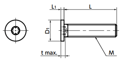 ステンレス SUSXM7 ヘクサロビュラ穴付き 極低頭ボルト(H=1.5mm)(極低頭TRX CAP) SSTSの寸法図