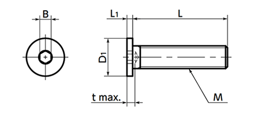 鋼 10.9 六角穴付き極低頭ボルト(キャップスクリュー/四三酸化鉄皮膜)( SSH)(10本入)(NBK製)の寸法図