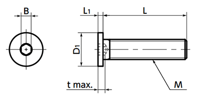 鋼 10.9 六角穴付き極低頭ボルト(キャップスクリュー/無電解Ni)(SSH-EL)(10本入)(NBK製)の寸法図