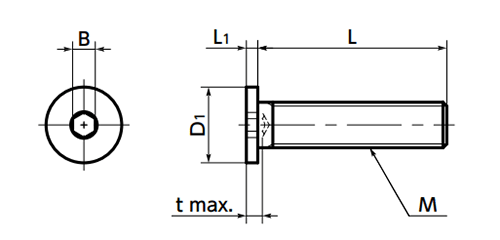 ステンレス SUSXM7 六角穴付き極低頭ボルト(キャップスクリュー)(SSHS)(10本入)(NBK製)の寸法図