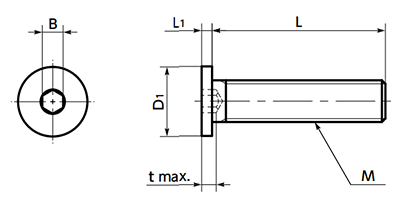 チタン (TW340 2種) 六角穴付き極低頭ボルト(キャップスクリュー)(SSHT)(NBK製)の寸法図