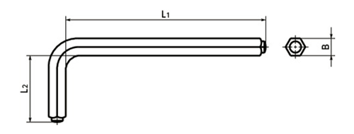 L形六角レンチ(六角棒スパナ)(SLP専用)(SKP)(NBK製)の寸法図