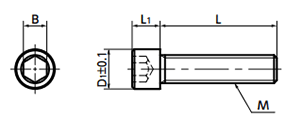 鋼 12.9 六角穴付きボルト(キャップスクリュー)(小頭タイプ/四三酸化鉄皮膜)(SNS-SD)(10本入)(NBK製)の寸法図