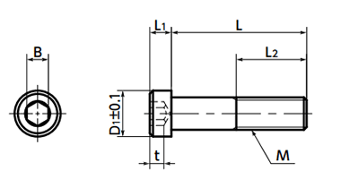 鋼8.8 六角穴付き低頭小頭ボルト(キャップスクリュー/無電解Ni)(SLH-SD-EL)(10本入)(NBK製)の寸法図
