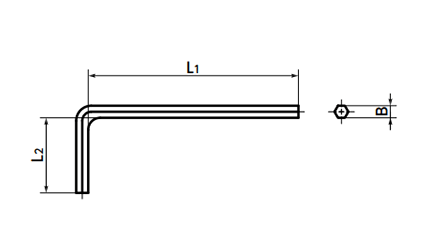 L形六角レンチ(六角棒スパナ)(インチ)(SKH)(NBK製)の寸法図
