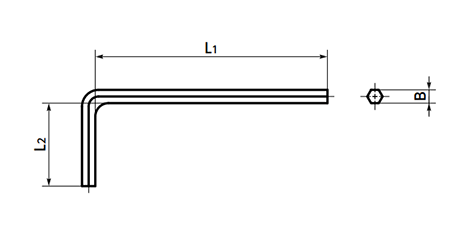 L形六角レンチ(六角棒スパナ)(微細ねじ用)(SKH)(NBK製)の寸法図