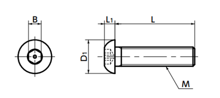 ステンレス 六角穴付きボタンボルト (ピンつき)(SRHS/小袋入り)(NBK製)の寸法図