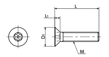 ステンレス ヘクサロビュラ穴付き皿ボルト(ピンつき)(SRFXS)(10本入)の寸法図