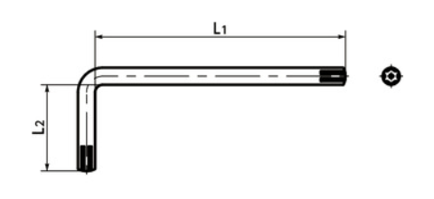 ヘクサロビュラ穴付きいたずら防止ねじ(ピンつき)用レンチ(SRX)(NBK製)の寸法図