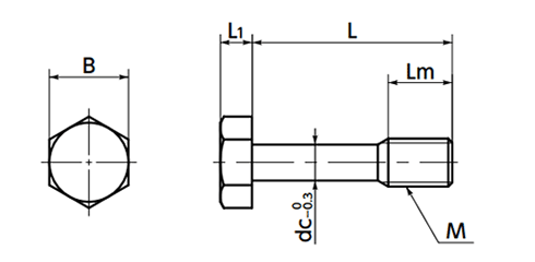 ステンレス 六角ボルト(脱落防止ねじ)(SSC-SNHS)(NBK製)の寸法図