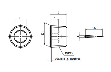 鉄(S45C) 配管用六角穴付きテーパスクリュープラグ(沈み)(プレコートシール)(SFT-PS/小袋入り)(NBK製)の寸法図