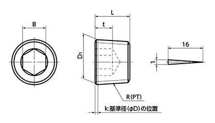 ステンレス 配管用六角穴付きテーパスクリュープラグ(沈み)(プレコートシール)(SFTS-PS)(NBK製)の寸法図