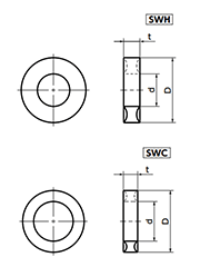 ポリアミド(白) シーリングロックワッシャ (六角穴付きボルト用)(SWC)(NBK製)の寸法図