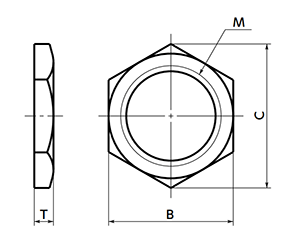 鉄 薄形管用ナット(厚み2mm)(細目p＝0.75)(SWN-M)(20本入)(NBK製)の寸法図