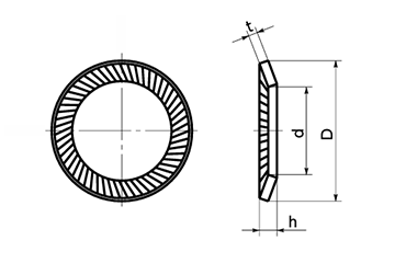 鉄 リブドロックワッシャー(緩み止め用)(SWR/小袋入り)(NBK製)の寸法図