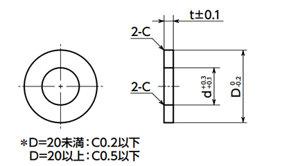 鋼 S45C相当 調整座金 丸型平座金 (フルサイズ/四三酸化鉄皮膜)(SWA-AW)(10本入)(NBK製)の寸法図