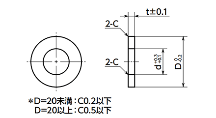 鋼 S45C相当 調整座金 丸型平座金 (フルサイズ/無電解Niメッキ)(SWA-AWEL)(10本入)(NBK製)の寸法図