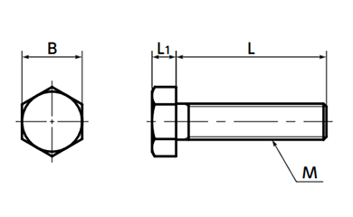 PTFE(四フッ化樹脂)六角ボルト (全ねじ)(SPT-H)(NBK製)の寸法図