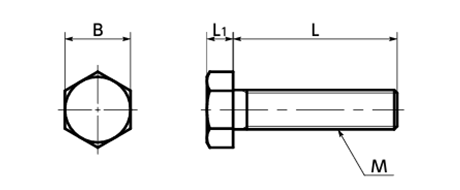 PP(ポリプロピレン)(樹脂製)六角ボルト(SPP-H/小袋入り)(乳白色)(NBK製)の寸法図