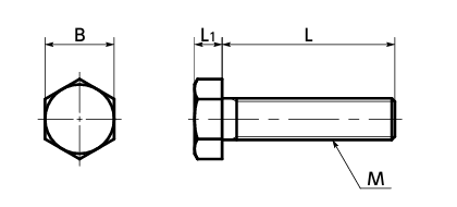 PVDF(樹脂製) 六角ボルト (SPV-H/小袋入り)(乳白)(NBK製)の寸法図