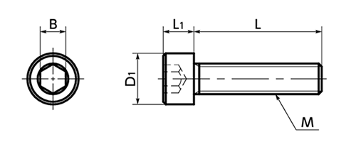 PVDF (樹脂製) 六角穴付きボルト(キャップスクリュー) (SPV-C/小袋入り)(乳白)(NBK製)の寸法図