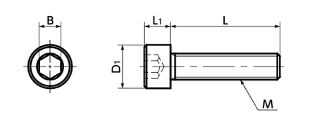 ピーク樹脂製(導電性PEEK) 六角穴付きボルト(キャップスクリュー)(SPEC-C)(黒色)(NBK製)の寸法図