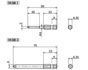 NBK品 超極低頭ボルト用ビット(SEQ-TZBSEQ-TBZSEQS専用)の寸法図