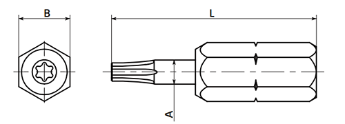 鋼 ヘ クサロビュラショートビット(差込口対辺6.35) SKXB-(鍋屋バイテック)の寸法図
