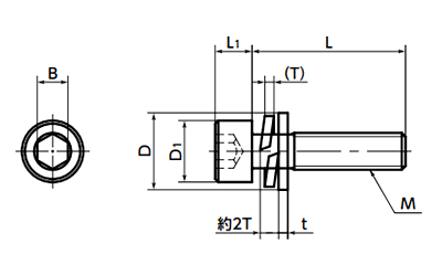 ステンレス SUS316L (高強度座金組み込み) 六角穴付きボルト(キャップスクリュー)(10本入り)の寸法図