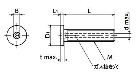 ステンレス SUS316L(A4) エアー抜き 六角穴付き極低頭ボルト (SVSHL)(10本入)(NBK製)の寸法図