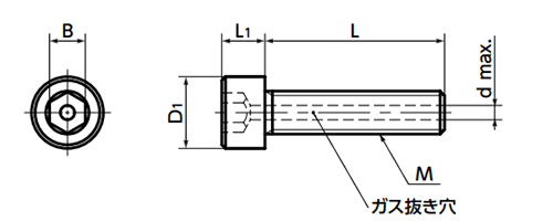 ステンレス SUS316L(A4) 高強度8.8 エアー抜き 六角穴付きボルト (SVSLG)(10本入)(NBK製)の寸法図